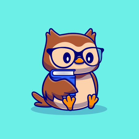 Cute Owl With Book Cartoon Vector Icon Illustration. Animal Education Icon Concept Isolated Premium Vector. Flat Cartoon Styleの写真素材