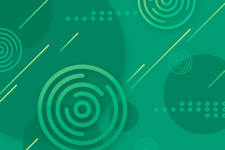 Abstract background with circles and lines in green colors. Vector illustration.の写真素材