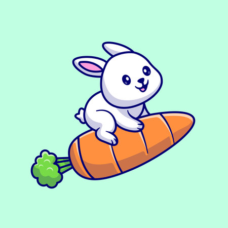 Cute cartoon bunny with carrot. Vector illustration in flat style.の写真素材