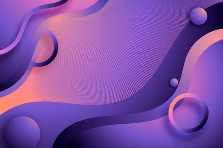 Purple abstract background with wavy lines and circles. Vector illustration