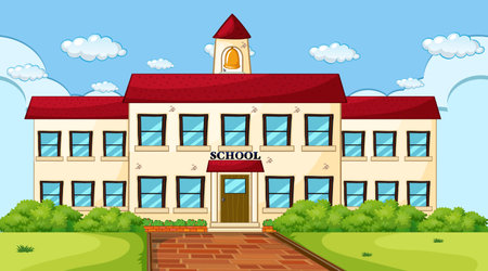 large school building scene illustrationの写真素材