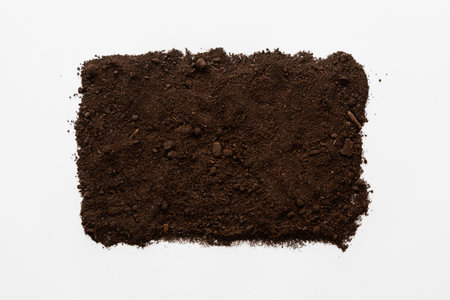 Soil texture on white background. Top view. Flat lay.の写真素材