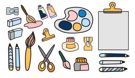 Vector set of art paints stationery doodle styleの写真素材
