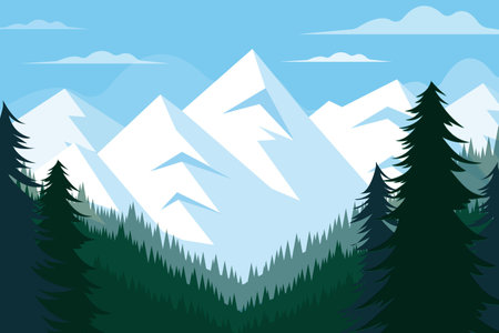 Mountains with coniferous forest in flat style. Vector illustration.の写真素材