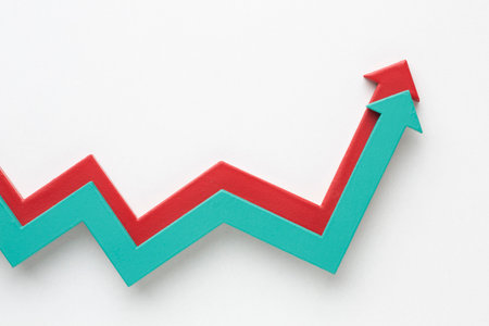 Red and green arrow graph on white background. 3d rendering.