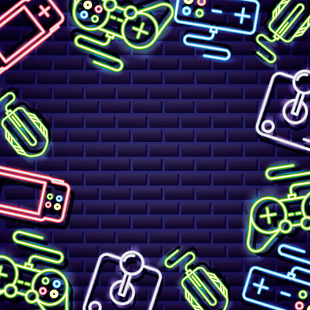 video games controls neon background vector illustration