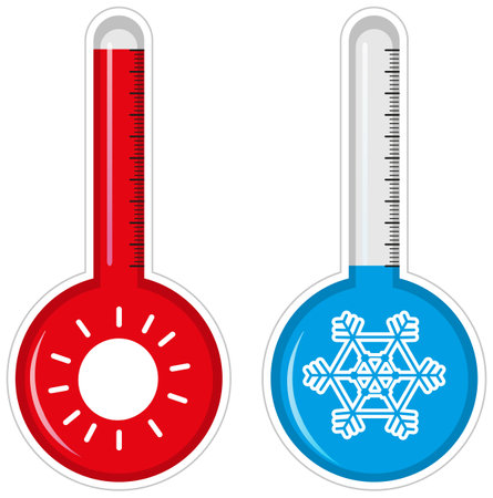 Two thermometers for hot and cold weather illustration
