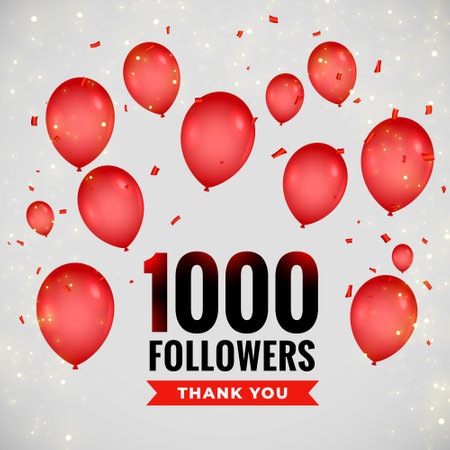 1000 followers thankyou poster with flying balloonsの写真素材