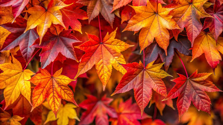 Close Up of Vibrant Red and Orange Autumn Leaves.