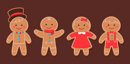 Set of gingerbread men and women. Cute vector illustration.