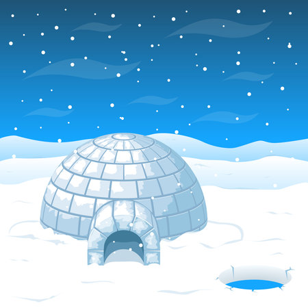 Cold house from ice blocks vector illustration. Dome house for winter weather and north house from...