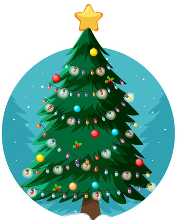 Christmas theme with christmas tree illustrationの写真素材