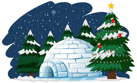 Christmas theme with christmas tree by igloo illustrationの写真素材