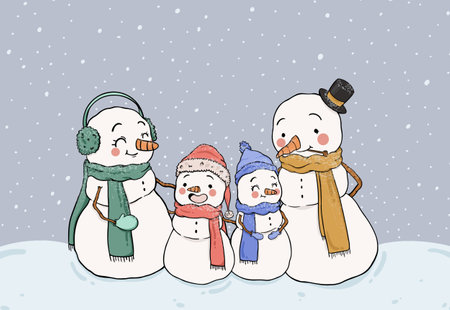 Snowman family. Vector illustration of cute cartoon snowman family.の写真素材