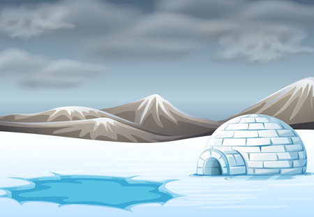 igloo in cold terrain illustration
