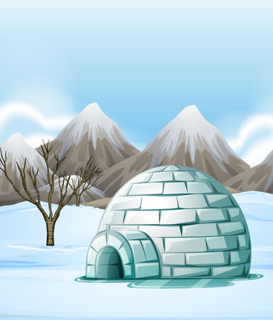 Nature scene with igloo on the ground illustration