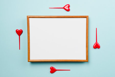 Valentine's day greeting card mockup on blue background.の写真素材