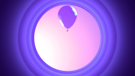 purple balloon in the form of a circle on a blue backgroundの写真素材