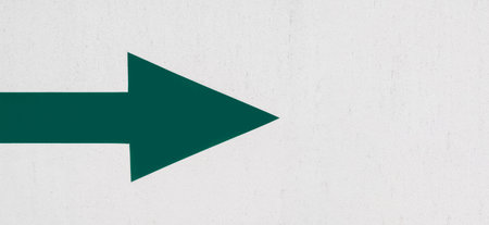 Green arrow pointing right on a white background. 3d rendering.