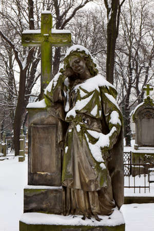 Historic Statue on the mystery old Prague Cemetery, Czech Republicの写真素材