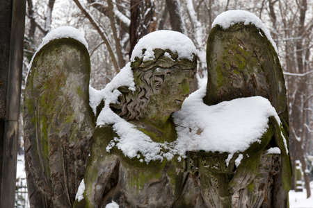 Historic Statue on the mystery old Prague Cemetery, Czech Republicの写真素材