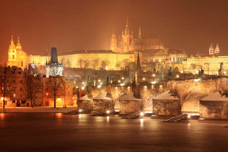 Historic center of night Prague City, Czech Republicの写真素材