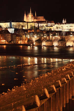 Historic center of night Prague City, Czech Republicの写真素材