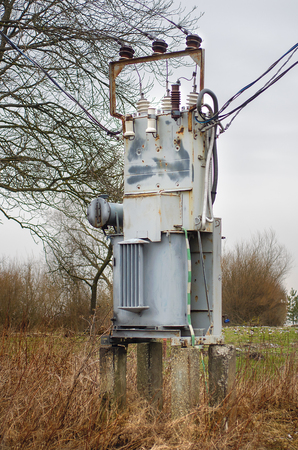 Electricity distribution transformer in the countryside