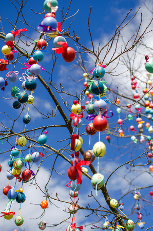 Many Colorful Easter Eggs On the tree.