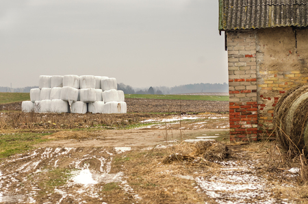 Plastic wrap cover for wheat cereal bales outdoor