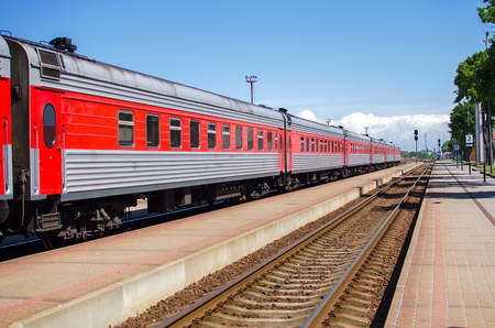 Arrival train on platform, public transportのeditorial素材