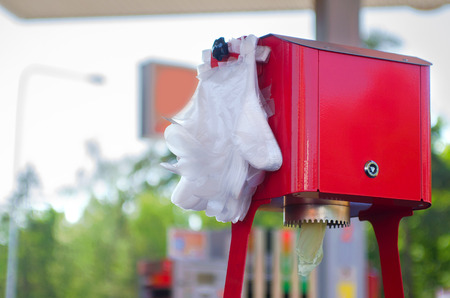 Disposable plastic gloves. Hygiene in public places.の写真素材