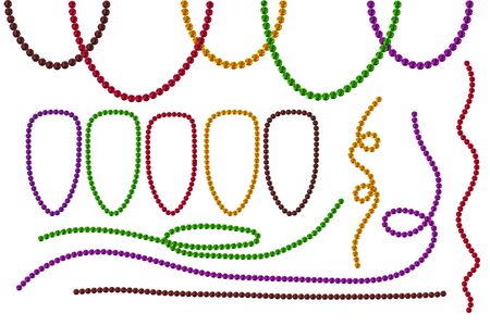 Set Mardi Gras beads isolated on white background. Multi color Mardi Gras beads in traditional colors. Decorative glossy realistic elements for celebratory design, Mardi gras decorations.Stock vectorのイラスト素材
