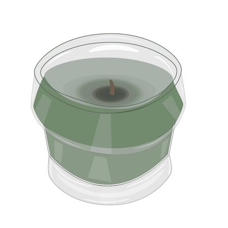 Scented citronella candle isolated on white background. Mosquito repellent citronella glass candle. Aroma tealight candle in glass candlestick for holidays. Aromatic wax round spa candle. Stock vectorのイラスト素材