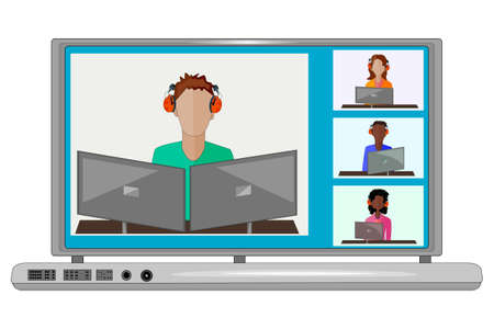 Laptop with online webinar, class, school, college or course. Social distancing or location concept....