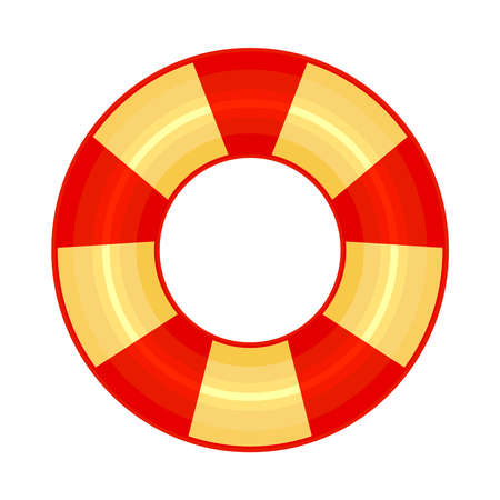 Rubber or inflatable ring isolated on white background. Colorful swim wheel icon. Inflatable float buoy. Bright yellow and red swimming circle. Vacation or holiday symbol. Top view swimming ring for ocean, sea, pool. Stock vector illustrationのイラスト素材