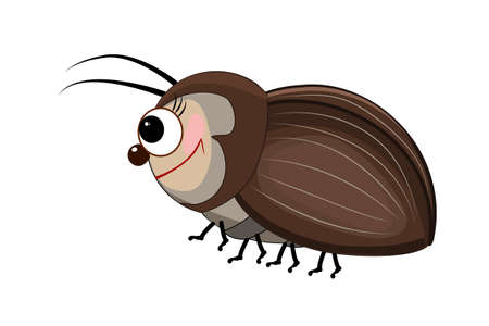 Cartoon bug isolated on white background. Cartoon funny brown beetle. Cute bug icon. Insect...