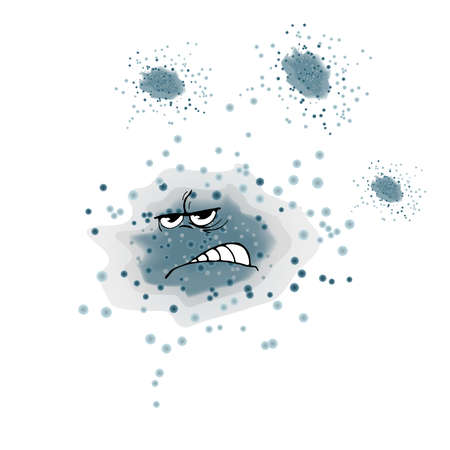 Angry evil mold isolated on white background. Bacteria, microbes, germs, mould and viruses cartoon characters with funny faces. Stock vector illustrationのイラスト素材