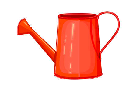 Watering can isolated on white background. Red metal watering can or pot. Gardening tool or agricultural implement for horticulture, plant and flowers cultivation. Seasonal garden equipment tool and inventory. Stock vector illustrationのイラスト素材