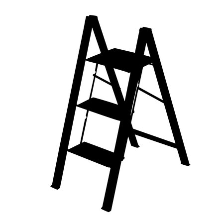 Ladder icon isolated on white background. Aluminium or metal staircase with steps for housekeeping. Steel stepladder for repair, renovation and construction works. Folding step ladder silhouette. Stock vector illustrationのイラスト素材