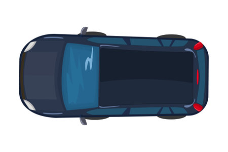Blue car from top view isolated on white background. Delivery automobile. Sedan icon. Vehicle overhead. Small suv. City transport. Car rental or insurance. Stock vector illustrationのイラスト素材