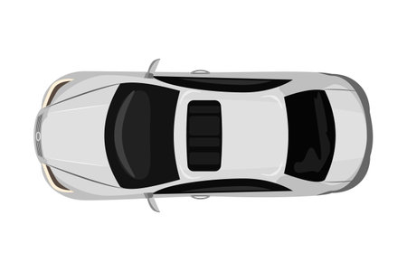 White car from top view isolated on white background. Delivery automobile. Sedan icon. Vehicle overhead. Small suv. City transport. Car rental or insurance. Stock vector illustrationのイラスト素材