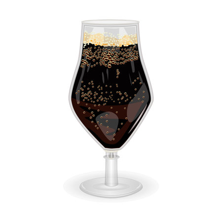 Glass of dark beer isolated on white background. Glass full with brown beer and foam. Porter ale. Patrick day celebration. Stock vector illustrationのイラスト素材