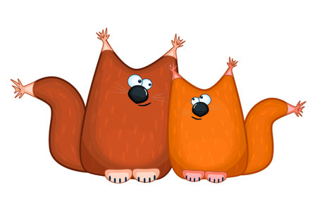 Squirrels couple isolated on white background. Funny brown and orange squirrel in cartoon style. Pair of cute chanterelle in love. Cute chanterelle character. Stylized forest animals front view. Stock vector illustrationのイラスト素材