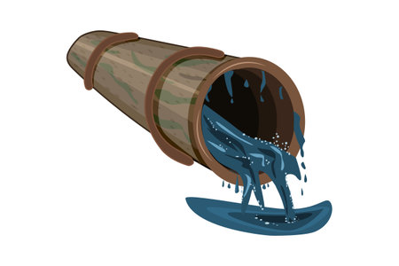 Wastewater and sewer pipe. Dirty water flowing from tube. Industrial pipe releases toxic waste. Industrial drain.Ecological disaster, dirty toxic effluents, environmental pollution.Vector illustrationのイラスト素材