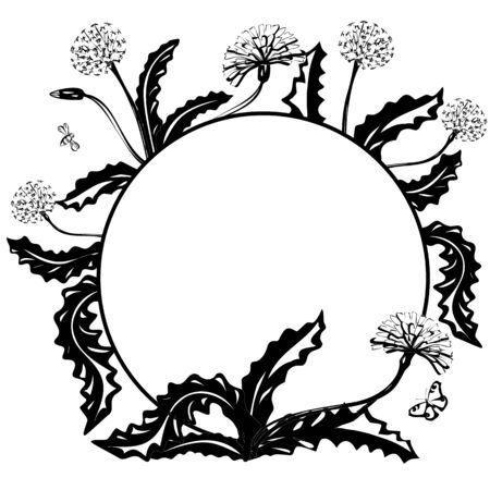 Black Floral decorative circle frame with dandelion and place for your textのイラスト素材