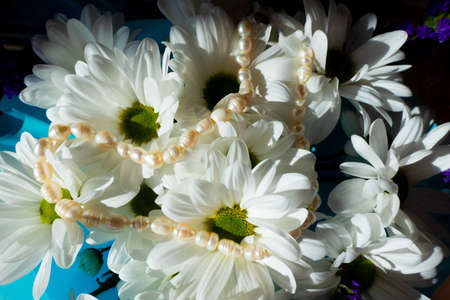 white flowers bouquet closeup dark background. High quality photoの写真素材