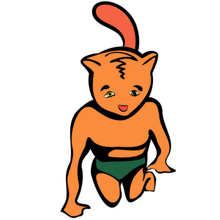 Children baby in Halloween animal costumes set. a small child in a cute cat costume crawls on all fours. funny cute baby cartoons. vector illustrationのイラスト素材