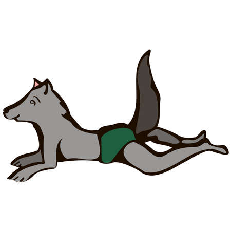 Children baby in Halloween animal costumes set. funny cute baby cartoons. a small child in a cute werewolf costume is lying on the floor. vector illustrationのイラスト素材