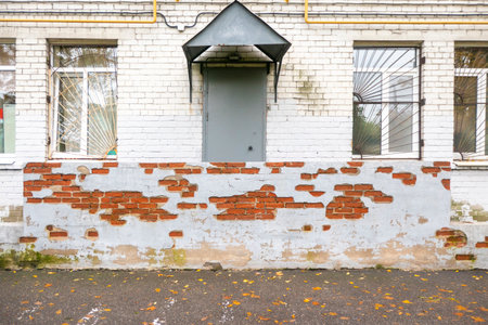 Old Vintage Red Brick Wall With Sprinkled White Plaster Texture Background. high quality photoの写真素材
